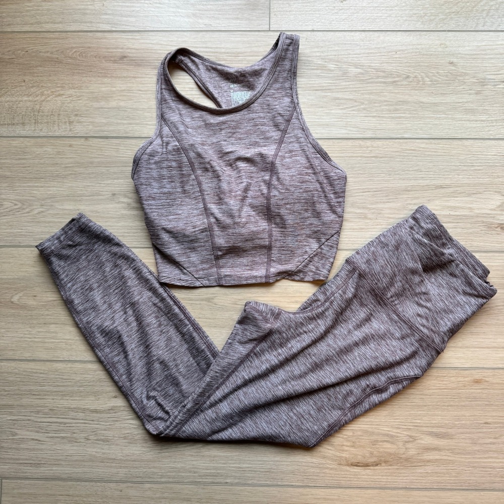 All in Motion Mauve Heathered Activewear Set Crop Tank and Leggings Medium